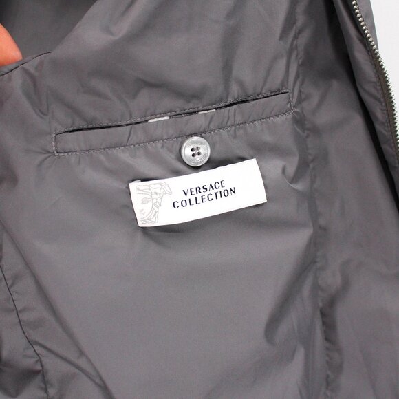 Versace Grey Zip Up Lightweight WindbreakerJacket 48 Polyester Bomber Logo Coat - Picture 6 of 7
